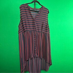 Torrid Lexie Red and Navy Sheer High Low Striped Tunic Size 3